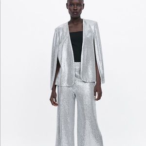 Zara sequin cape and culottes suit set NWT